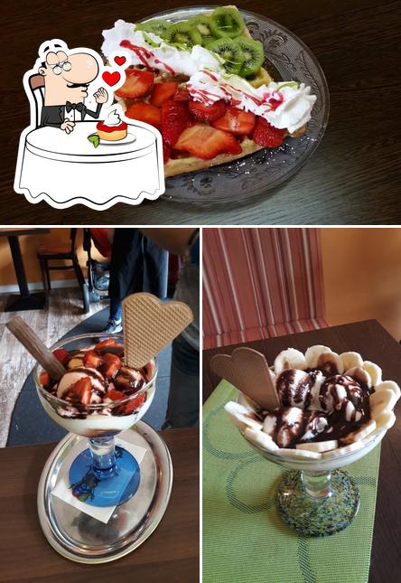 Eiscafé Coctail Pizza Waffel Bar "Valentino" offre un nombre de desserts