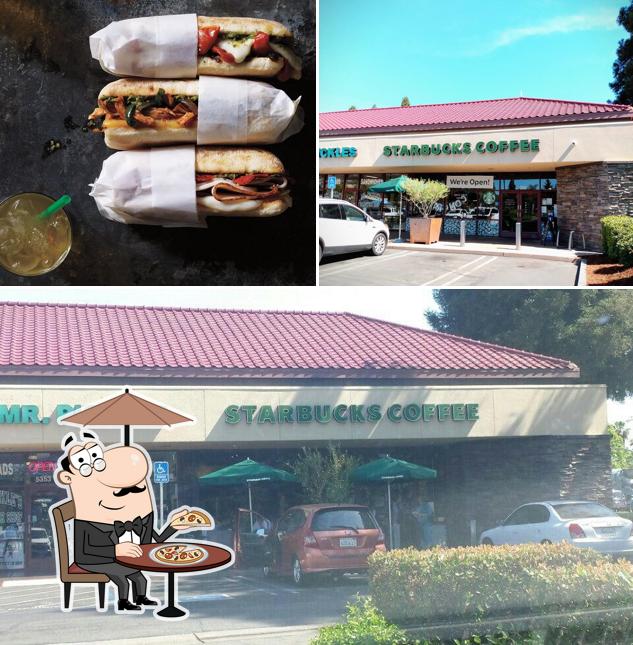 The image of Starbucks’s exterior and burger