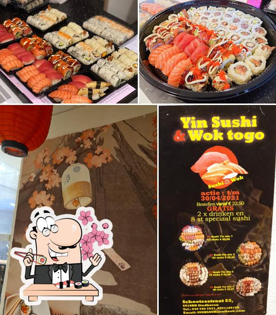 Sushi rolls are offered by Yinsushi&Woktogo