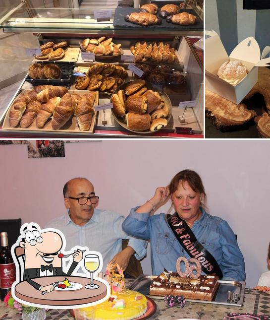 Parmi les diverses choses de la nourriture et la table à manger, une personne peut trouver sur Boulangerie Pâtisserie chez Céline et alex