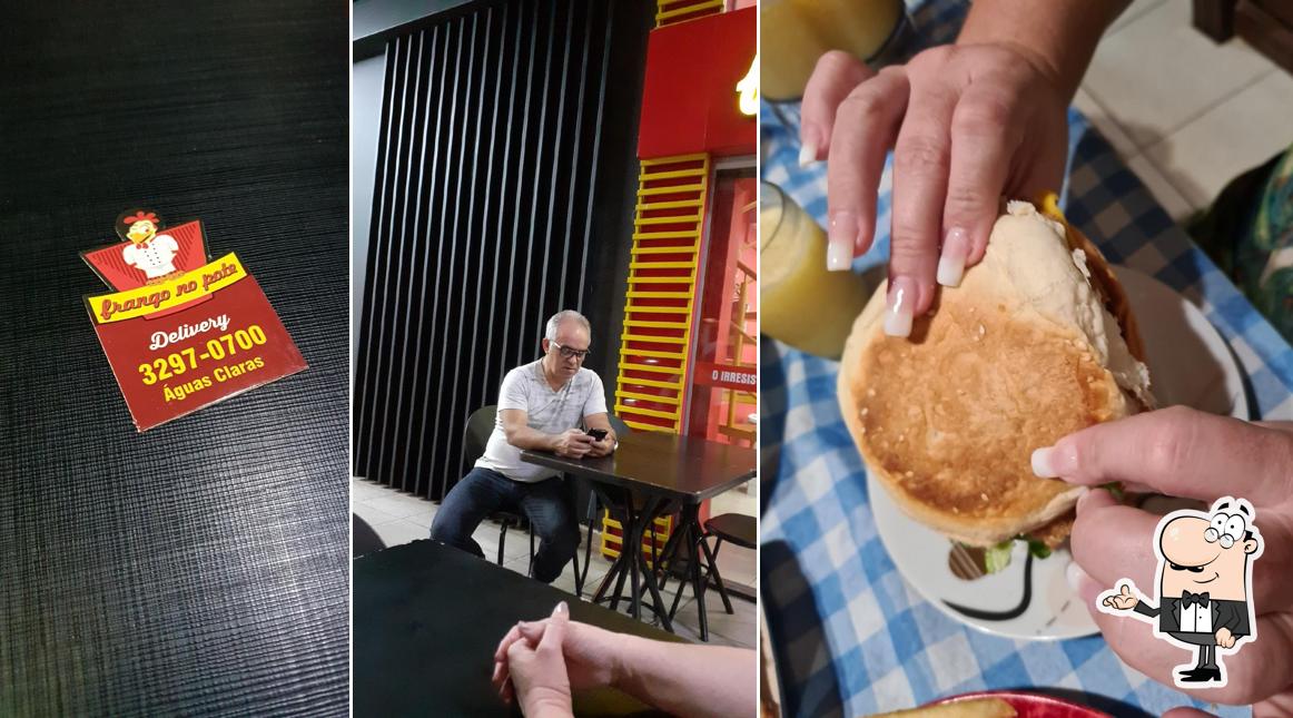 Sente em uma das mesas no Frango no Pote