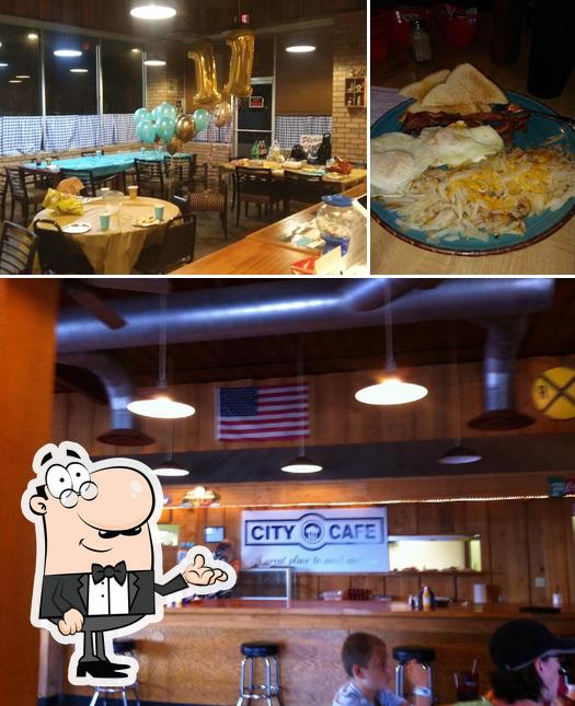 The picture of interior and food at City Cafe