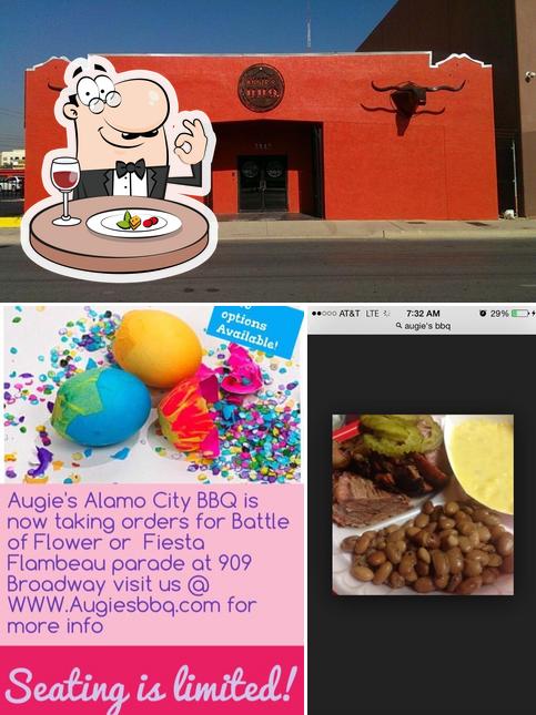 This is the image depicting food and exterior at Augie's Alamo City BBQ Steakhouse has sadly closed