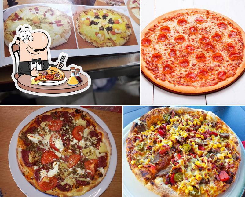 Bestellt verschiedene Variationen von Pizza