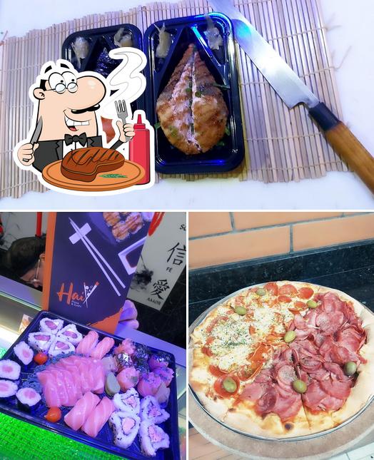 Prove refeições de carne no Hai Pizza & Sushi Bar