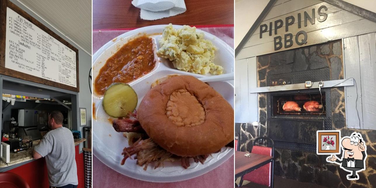 The image of interior and food at Pippins Barbecue & Catering