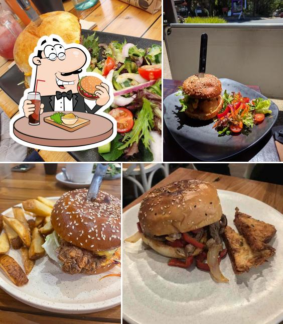 Order a burger at Cocoa Moon Cafe