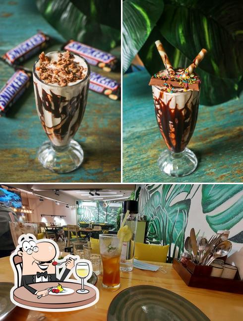 The restaurant's food and dining table