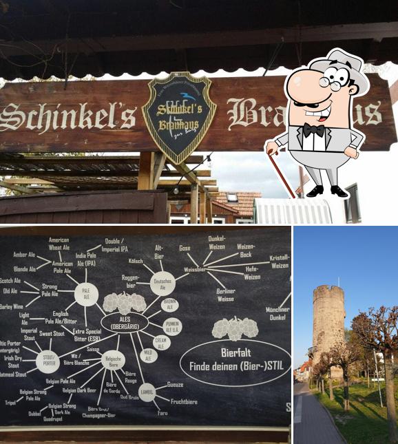 Take a look at the picture depicting exterior and blackboard at Schinkel's Brauhaus