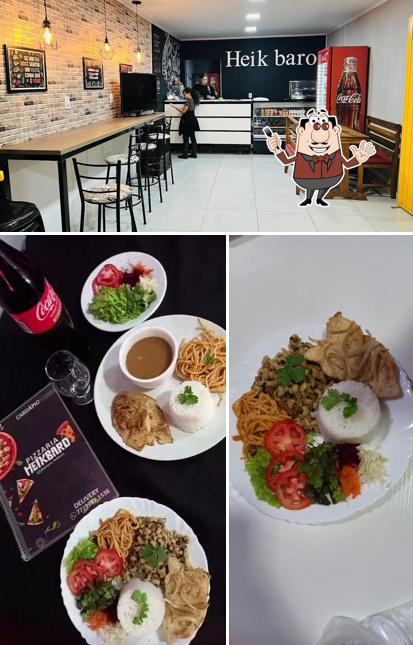 A ilustração do Pizzaria Heikbaro’s comida e interior