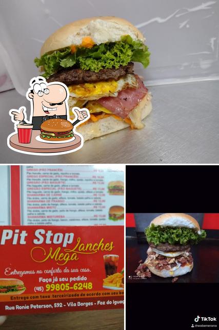 Consiga um hambúrguer no Pit stop mega lanches