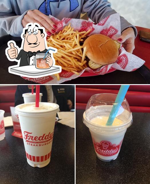 Take a look at the image depicting drink and food at Freddy's Frozen Custard & Steakburgers