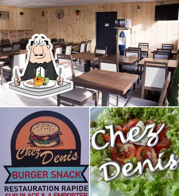 Parmi les différentes choses de la nourriture et la intérieur, une personne peut trouver sur Chez Denis " Burger Snack "