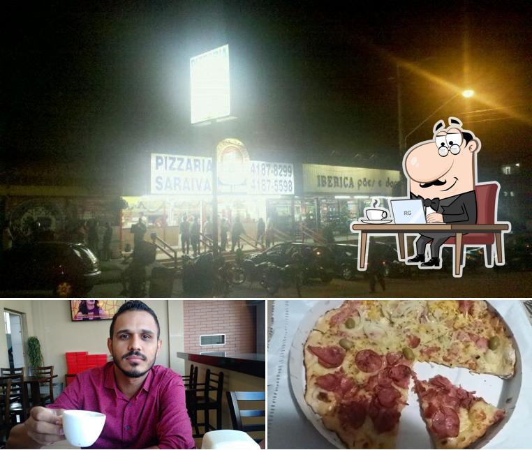 Entre diversos coisas, interior e pizza podem ser encontrados a Pizzaria Saraiva
