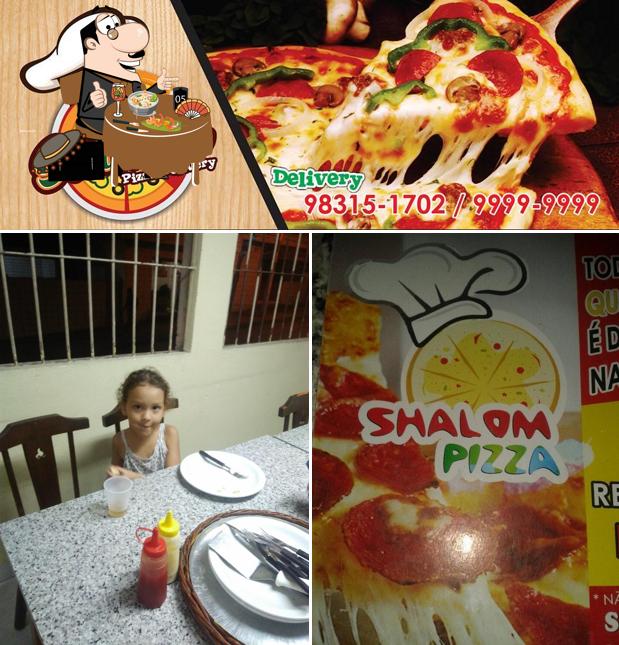 Confira a imagem ilustrando comida e interior a Shalom Pizza