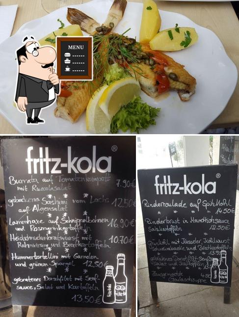 Take a look at the picture displaying blackboard and food at Bude 8