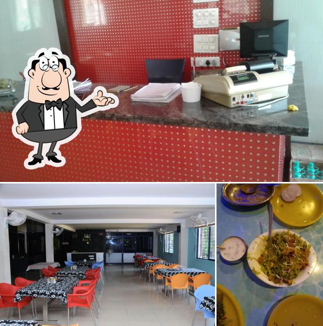 This is the image depicting interior and food at Panchami Restaurant