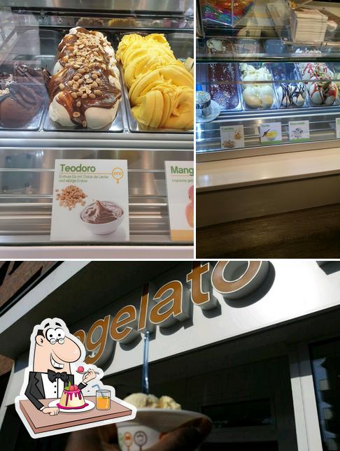 Orogelato Eis serviert eine Auswahl von Süßspeisen
