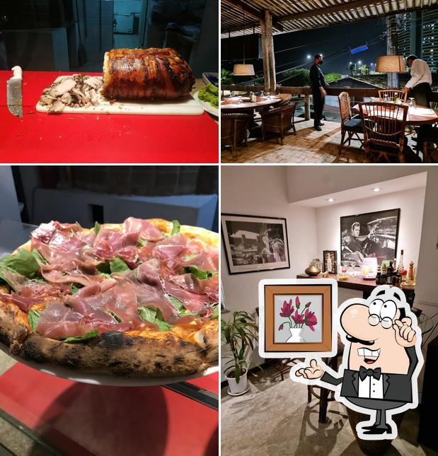 Dê uma olhada a imagem ilustrando interior e comida no Tiberio Ristorante