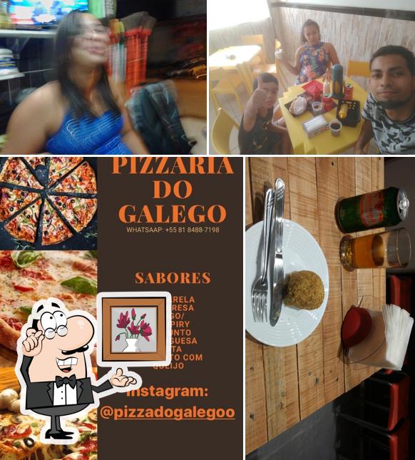 Esta é a ilustração mostrando interior e comida no Pizza do Galego