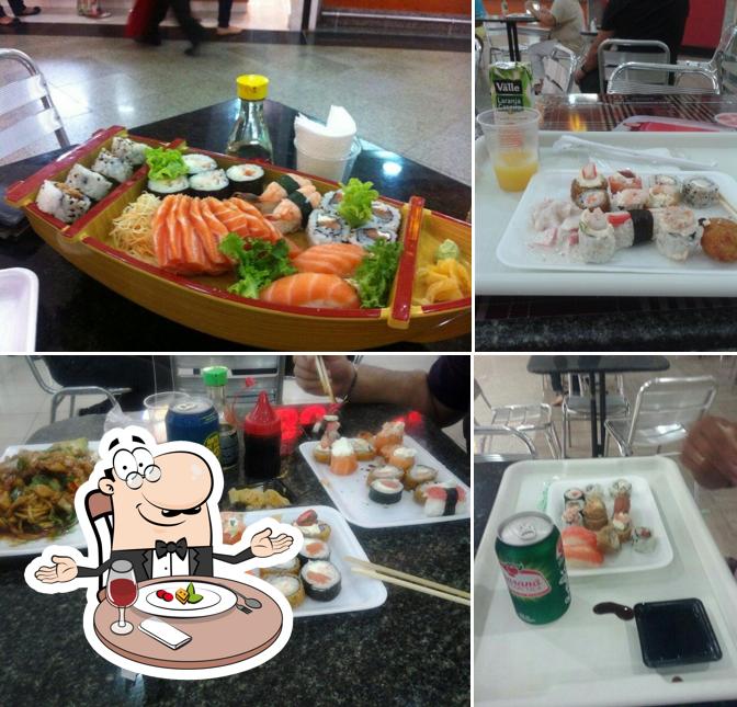 A ilustração do Rei Do Sushi’s mesa de jantar e interior