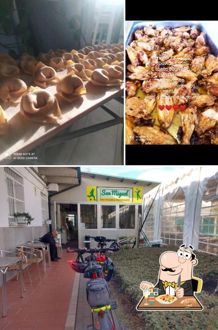Tra le diverse cose da Bar Ristorante Pizzeria San Miguel si possono trovare la cibo e esterno