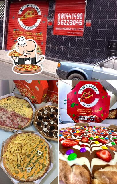 Escolha pizza no Pizzaria Novaa Canaã