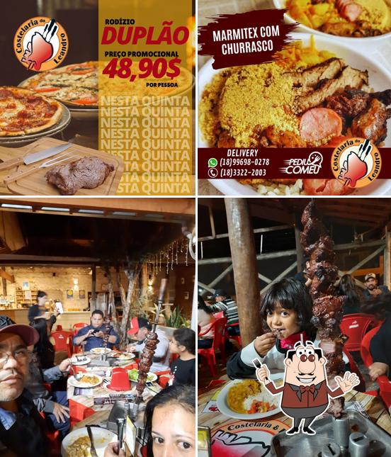 Confira a ilustração apresentando comida e interior no Costelaria e Pizzaria do Leandro