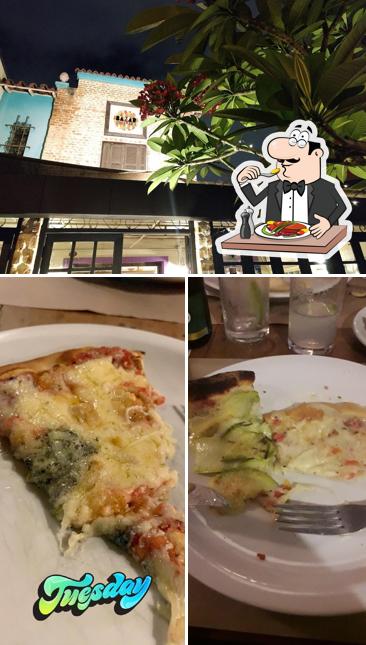 A ilustração da comida e exterior a Bazar da Pizza