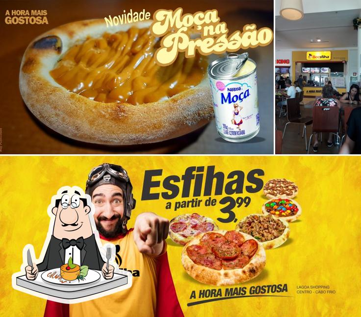 Esta é a ilustração mostrando comida e interior no Beesfiha - Shopping Park Lagos