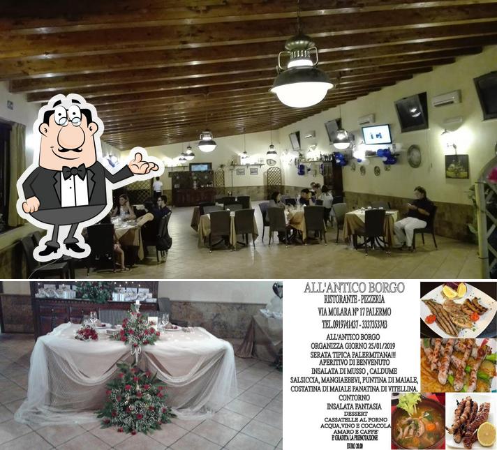 Tra le diverse cose da All'Antico Borgo Ristorante Pizzeria Di Salvatore Campo & C. Sas si possono trovare la interni e cibo