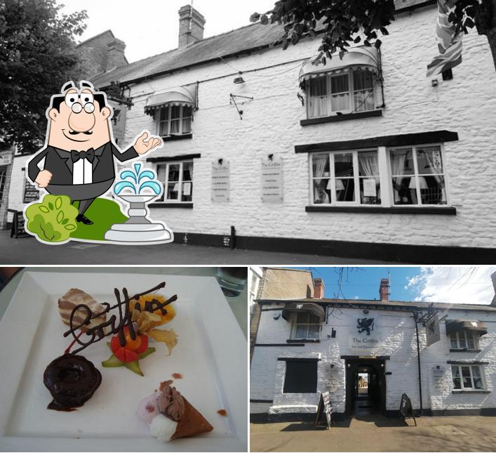 Among different things one can find exterior and dessert at The Griffin Inn