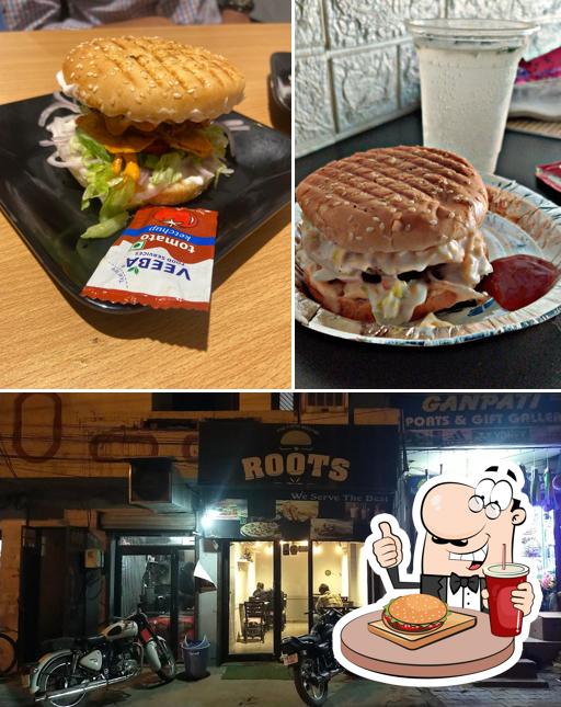 Get a burger at Roots Cafe- Best in Pizza,Momos,Burgers,wraps,shakes,Fries
