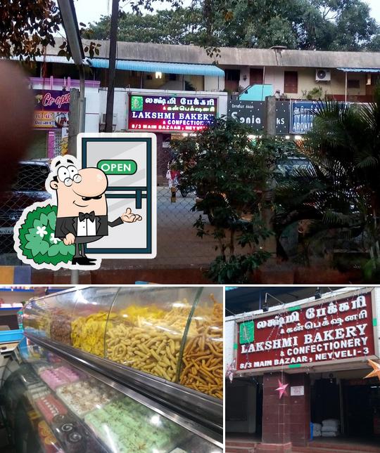 Among different things one can find exterior and dessert at Lakshmi Bakery