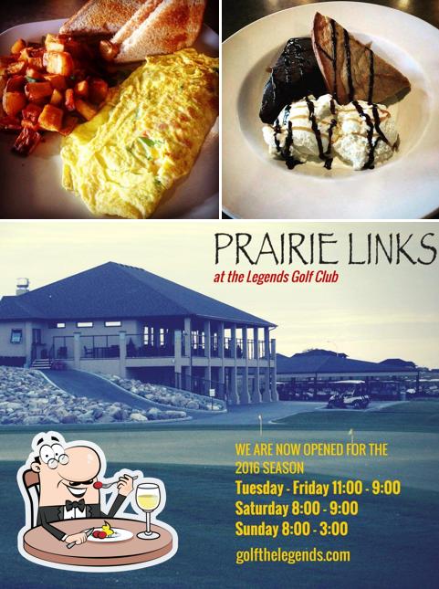 Take a look at the picture depicting food and exterior at Prairie Links Restaurant
