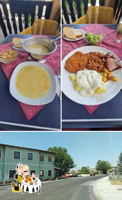 La cibo e esterno del ristorante