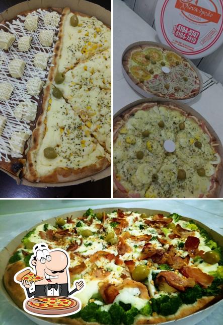 Experimente pizza no Pizzaria e Restaurante Nova Opção