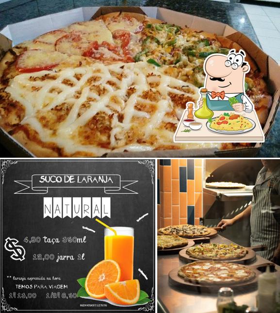 Confira a imagem apresentando comida e bebida no Pizzaria Umbará