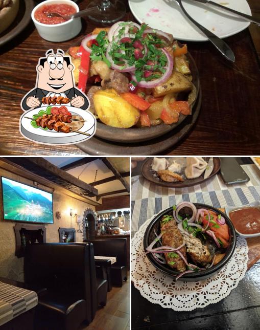 Check out the picture showing food and interior at Chela