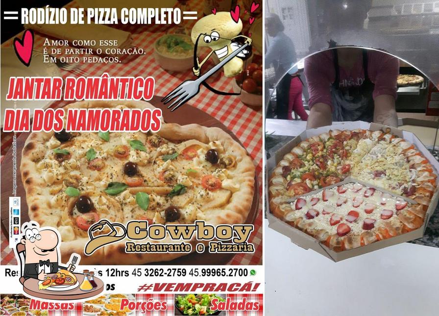 Escolha pizza no Restaurante Cowboy