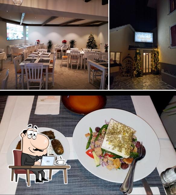 Questa è la immagine che mostra la interni e cibo di Restaurant Suvlaki