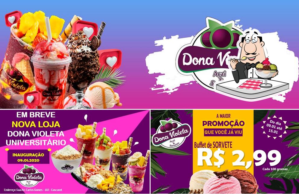 Dona Violeta Açai & Sorvetes provê uma gama de pratos doces