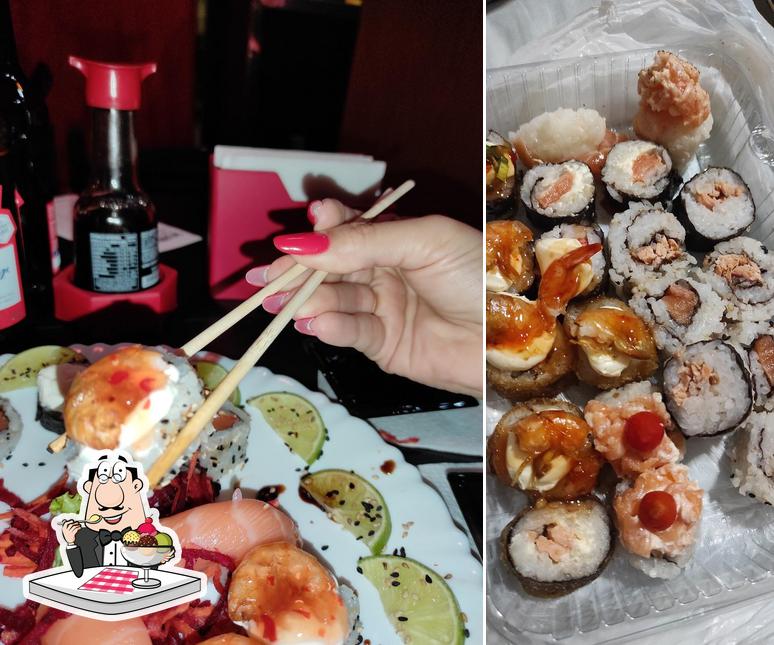 RUKKA culinária oriental petiscos e sushis serve uma seleção de pratos doces