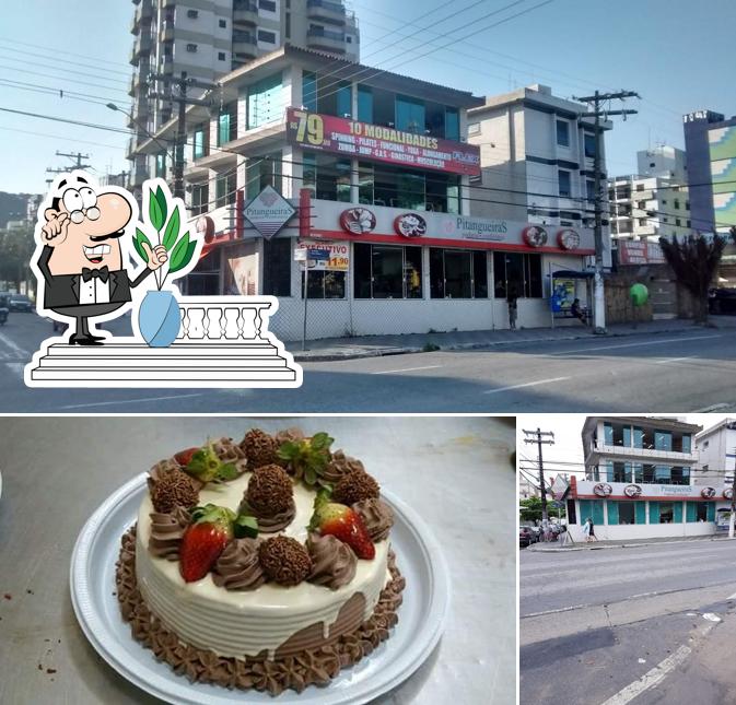 A foto da exterior e bolo no Padaria, Restaurante e Pizzaria Pitangueiras, av. Dom Pedro I - Próximo a praia
