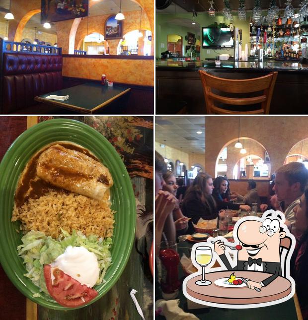 The image of food and interior at El Charro Mexican Restaurants
