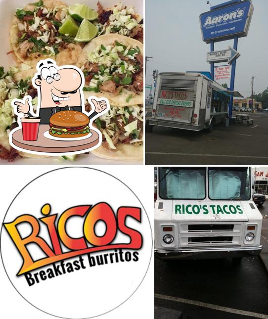 Try out a burger at Ricos Breakfast Burritos