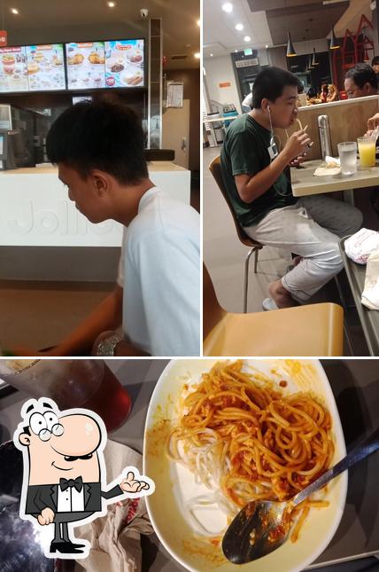 Among different things one can find interior and food at Jollibee