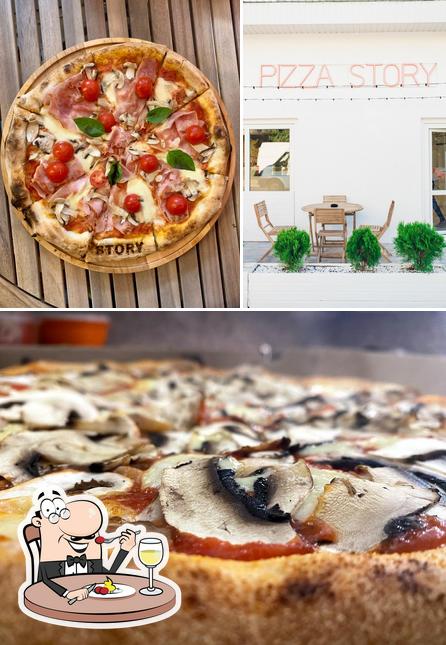 Pizza Story is distinguished by food and dining table