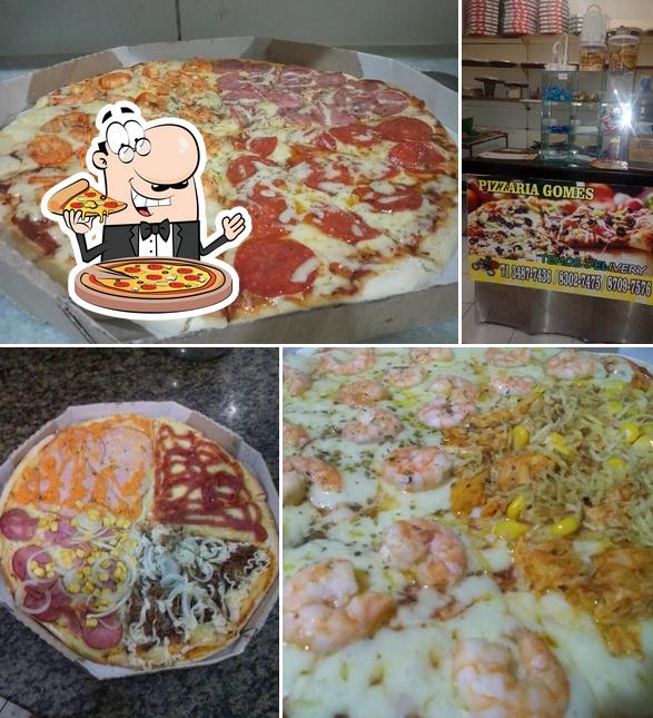 Escolha pizza no Pizzaria Gomes