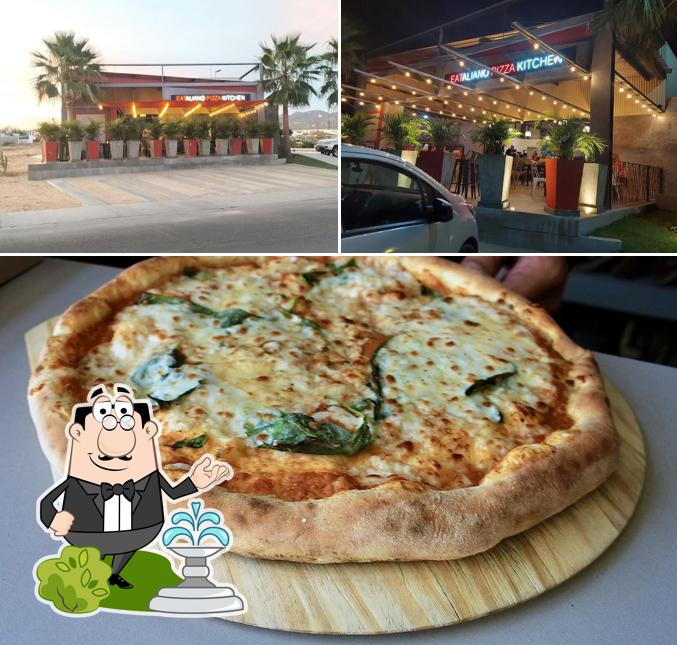 Entre la variedad de cosas que hay en Eataliano Pizza Kitchen también tienes exterior y pizza